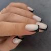 Reusable Press-On Nails French Tip Design With Black Edge Gel Adhesive Jelly Glue Options Women