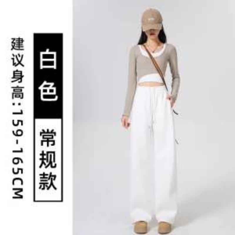 Gray American Women Spring Autumn 2025 New High-waisted Loose Drape Straight Casual Wide-leg Sweatpants