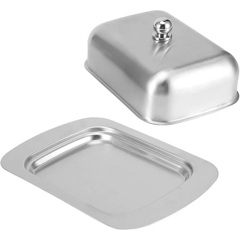 

Butter Dish with Lid Stainless Steel Butter Cheese Storage Box Kitchen Butter Tray with Knob Handle Butter Keeper Container серебряный