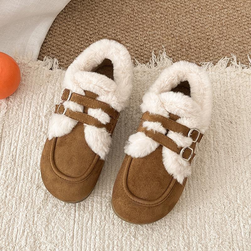 

Platform cotton shoes women s outer wear 2025 winter new fashion lazy snow cotton shoes retro velvet one-pedal women s shoes 40 верблюд