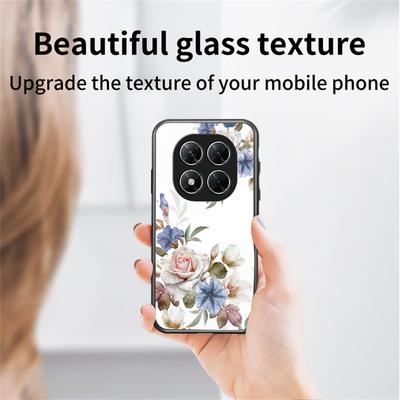 For Xiaomi Poco X7 5G/Redmi Note 14 Pro 5G Case Floral Pattern TPU+Tempered Glass Protective Phone Cover