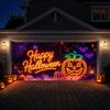 Large Spooky Holiday Banner Halloween Garage Door Banner Pumpkin Ghost Spider Web Patterns Yard Flag Polyester Festive Wall Sign for Party