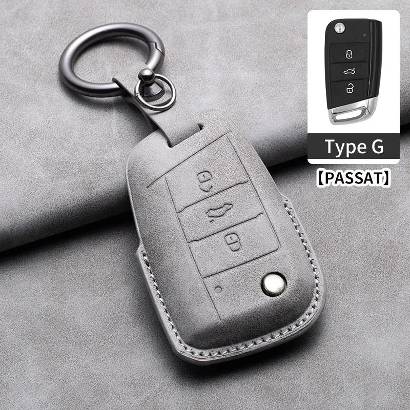 Leather Car Key Case Cover Fob Keychain For Vw Volkswagen Golf 7 Mk7 Tiguan Mk2 For Ateca Leon Fr Ibiza Skoda Octavia Kodiaq