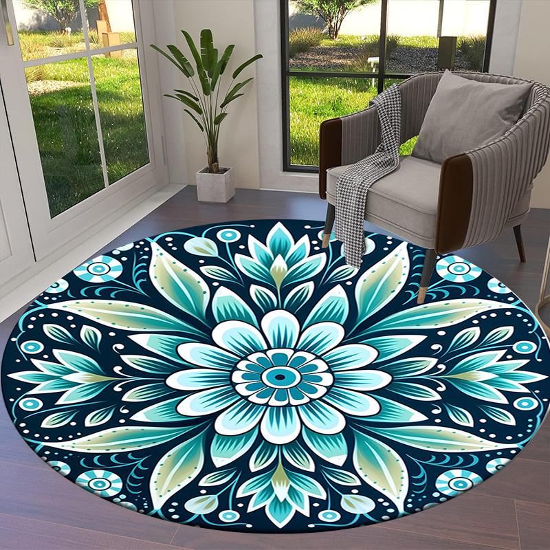 1pc Office Carpet Chair Mats Blue Floral Mandala Pattern Perfect for Decorating Office Chairs, Living Rooms, Or Bedrooms