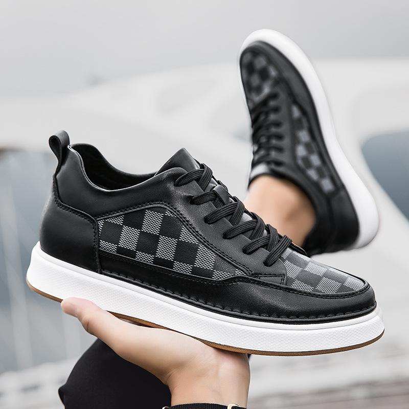 Fashion Men Genuine Leather Casual Shoes Men's Sneakers Skateboard Shoes Comfortable Platform Male Rubber Heightening Sports Shoes 6-8CM