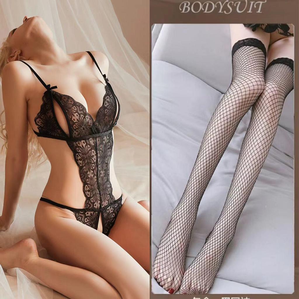 Verführerischer Spitzen-Ausschnitt-Body mit offenem Schritt für Frauenspiel