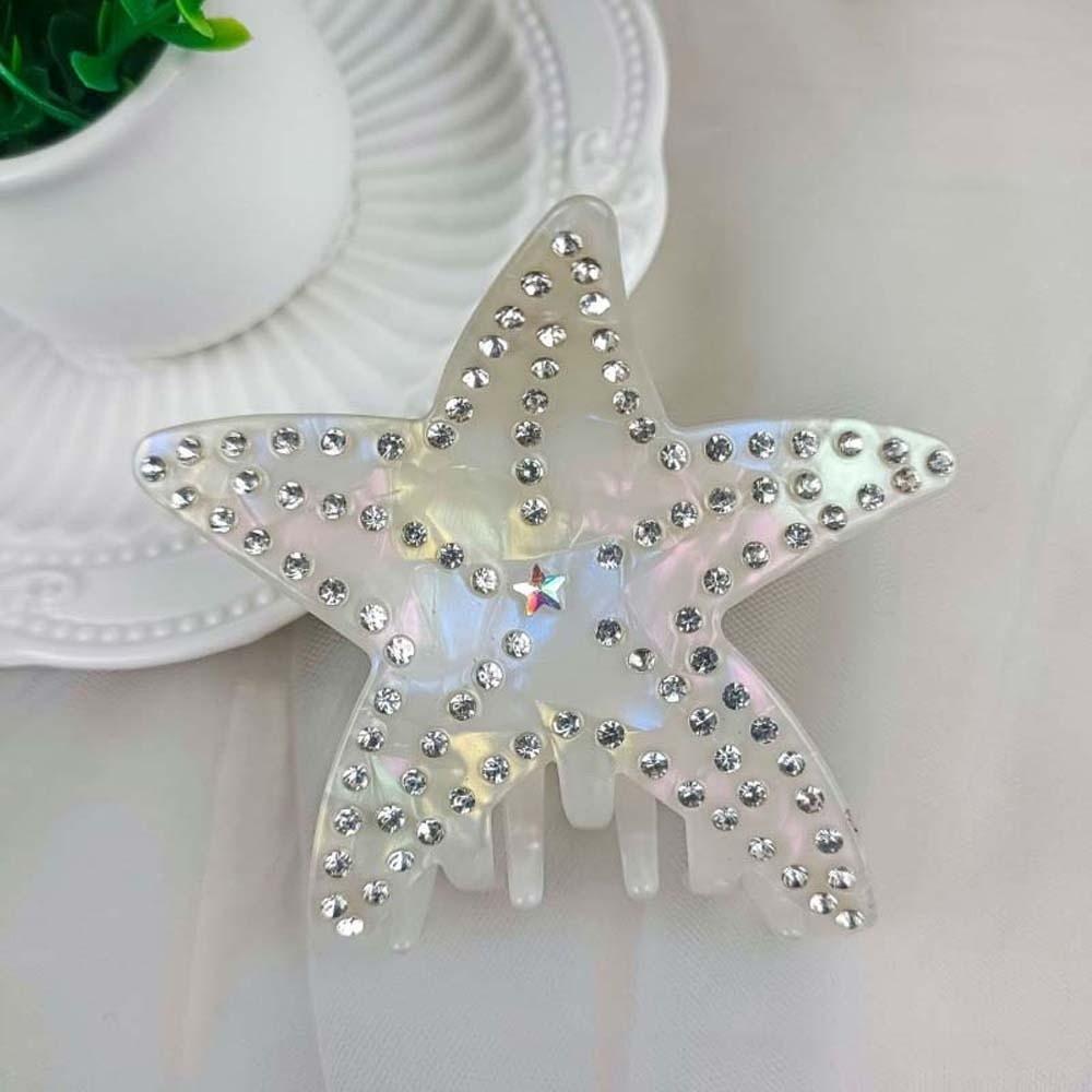 Rhinestone-inlay Starfish Hair Claw Five Pointed Star Acetic Acid Hair Claw  Ponytail Holder