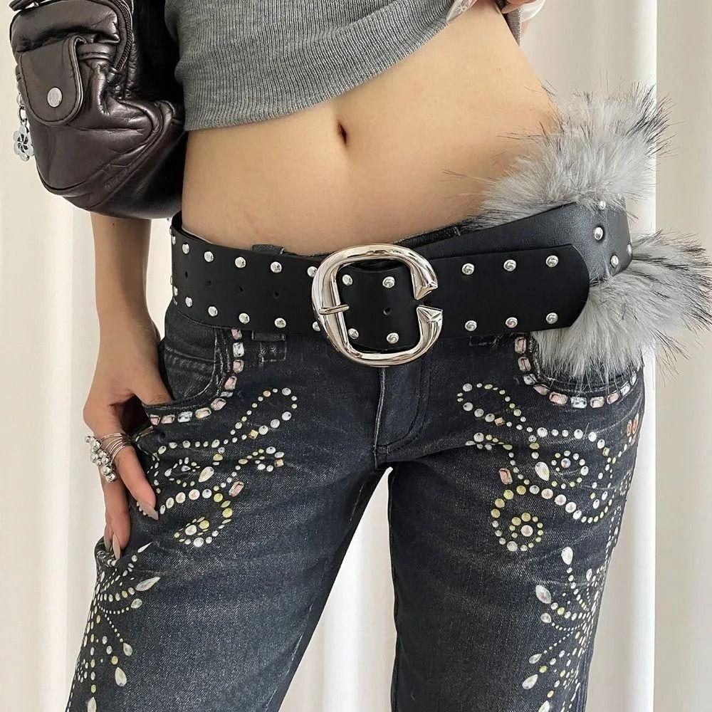 Rivet Women's Wide Belt Leather Y2K Waist Belt Fashion Punk Style Belt  Skirt