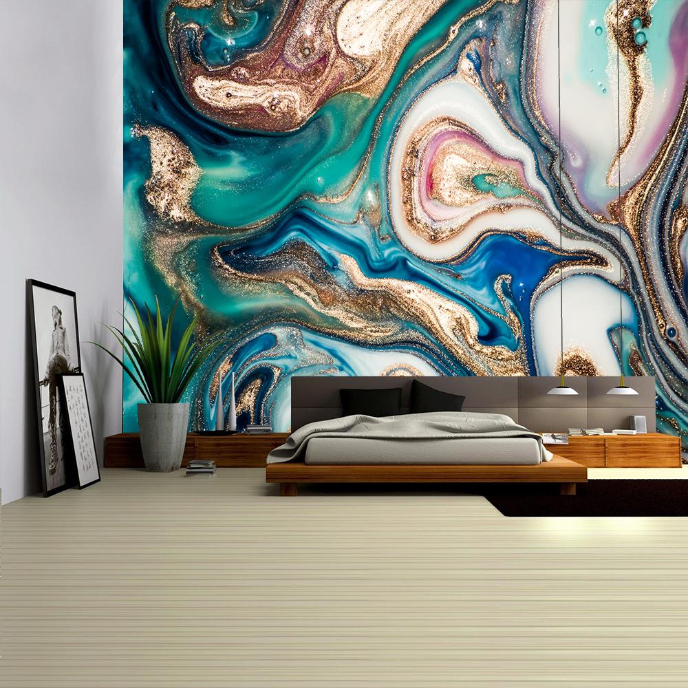 Tapiserie Abstractă Marmură Psihedelică Folie Aurie Colorată Artă Boho Decor Acasă Covor Agățat de Perete Hippie Tapiserie Mandala