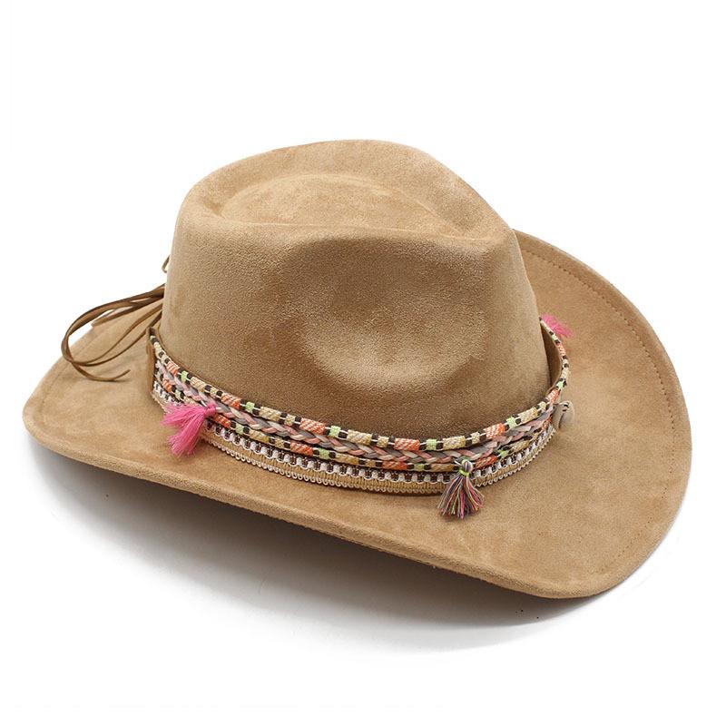 Västlig Stil Suede Filthatt Med Bred Brätte För Män Och Kvinnor