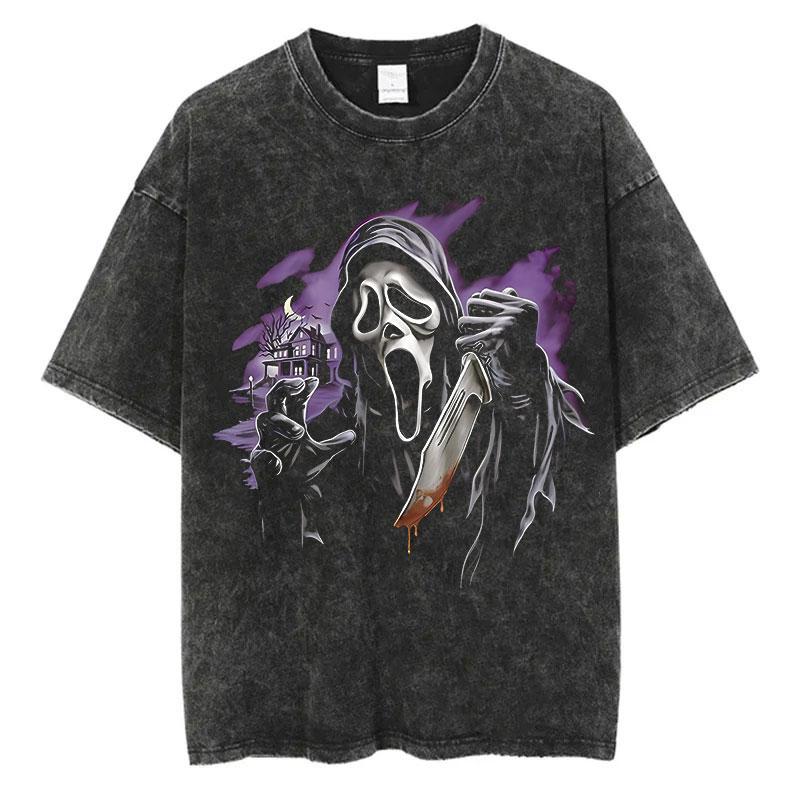 Men Fashion Washed T Shirt Streetwear Graphic Print Harajuku Hip Hop T-Shirt Summer Black Short Sleeve Cotton Loose Tops Tees