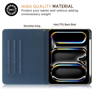 For iPad Pro 11 (2024) Case Stand PU Leather Smart Protective Cover with Pen Holder