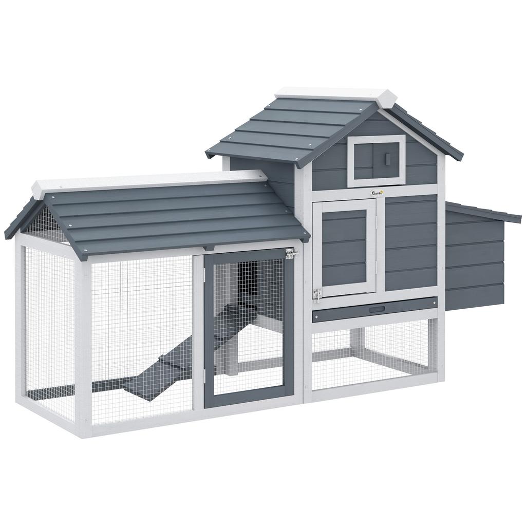 Small cottage-style chicken coop, hen cage on legs, dim. 150.5L x 54W x 87H cm, multi-equipment, solid fir wood