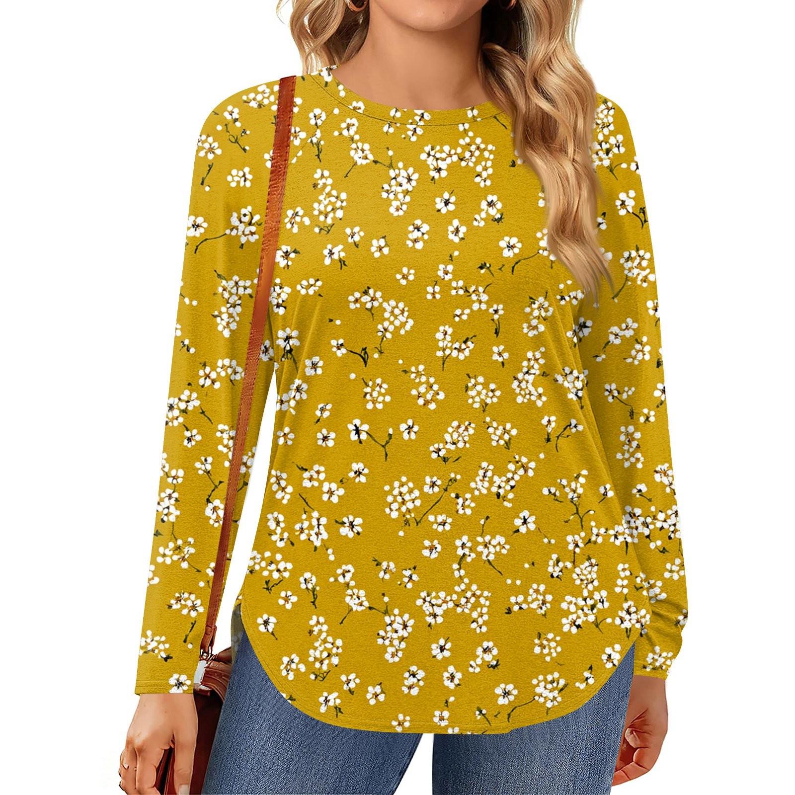 

Женские топы больших размеров, рубашки с длинным рукавом, туника с круглым вырезом, повседневная свободная блузка L-5X XL жёлтый