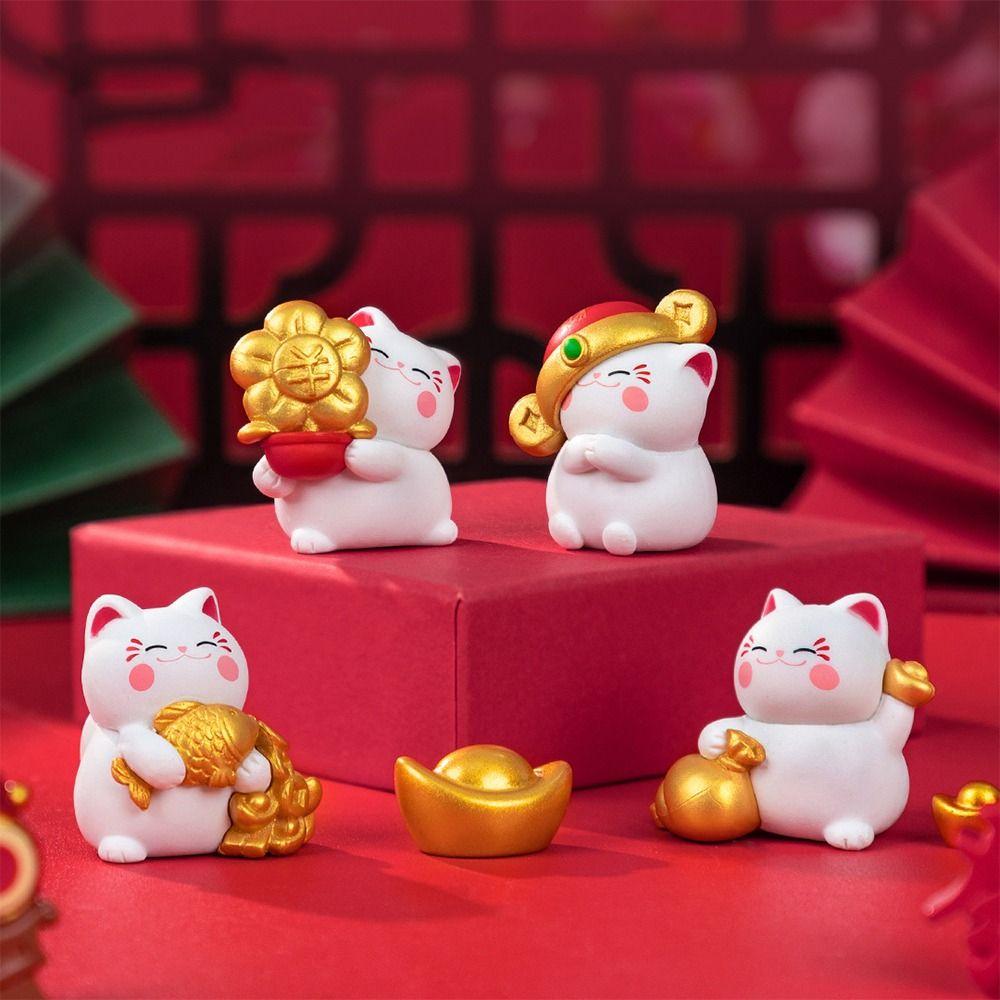 

8pcs Mascot New Year Cat Statue Resin Crafts Mini Fortune Cat Ornaments Home Decor