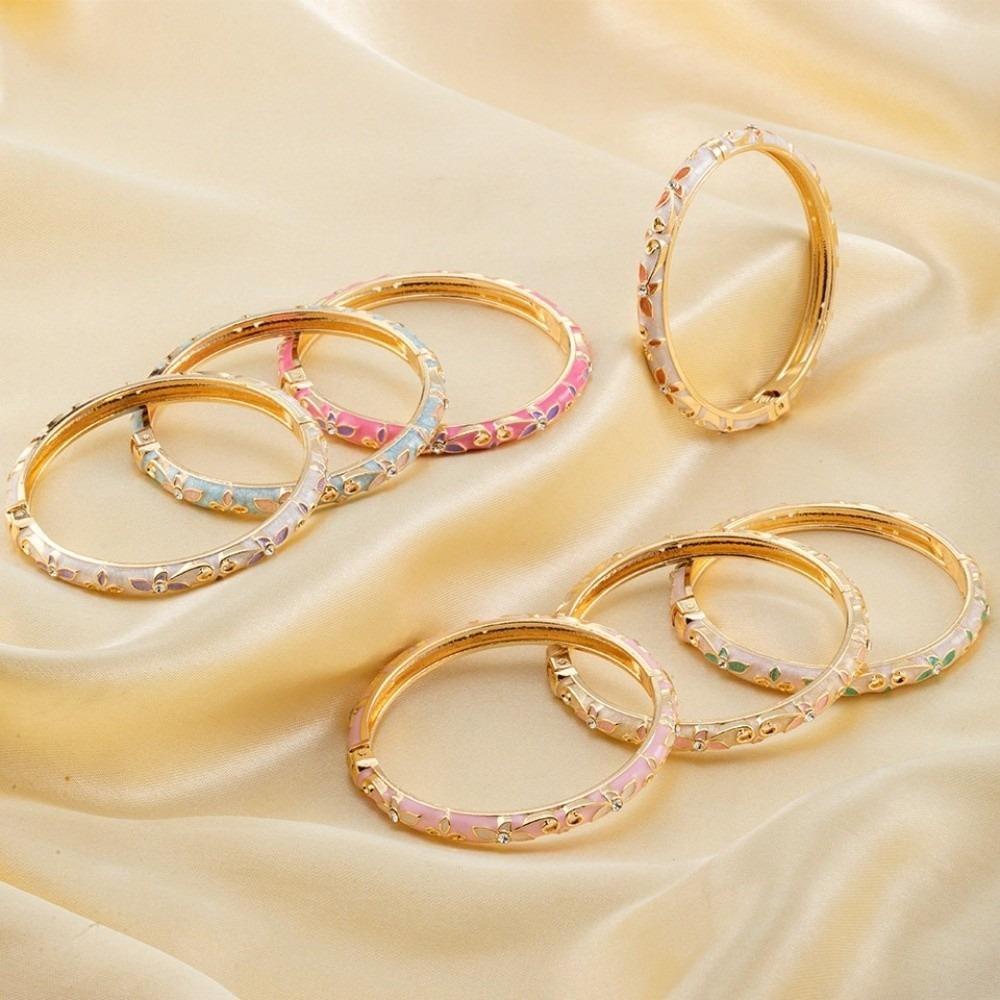 Colorful Glazed Enamel Flower Bangle Rhinestone Thin Bracelet Tourist Attractions