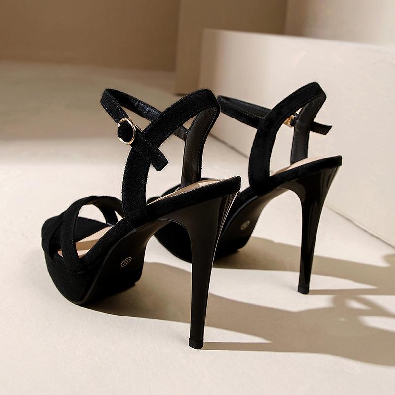 Fashion Elegant Summer Women's Black Platform Sandals Chunky High Heels Fashion Classic Ladies Party Shoes