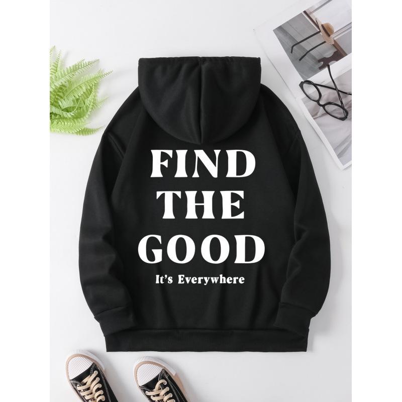Women's Loose Hoodie with Letter Print and Kangaroo Pocket