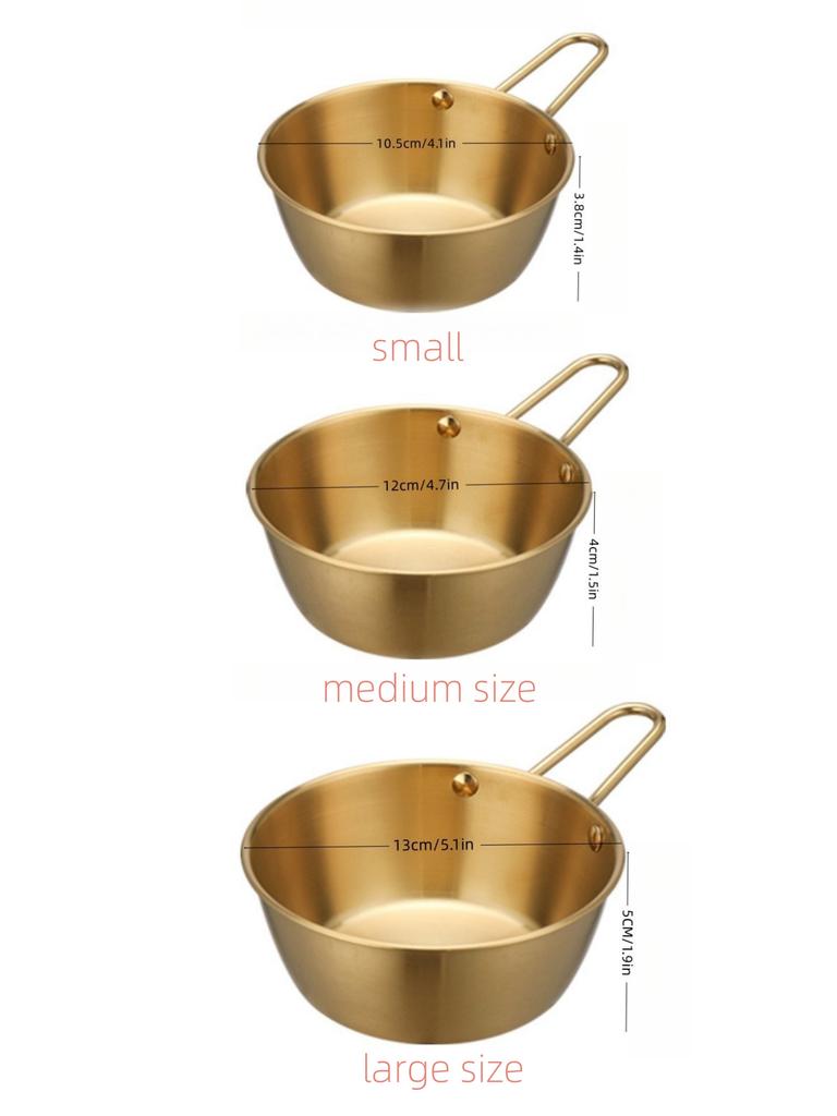 Verdickte Schüssel aus Edelstahl Sus304 mit Griff, Vintage & Schlichtes Design, Goldene Farbe, Mehrzweckschüssel für koreanisches Essen