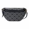 T Monogram Embossed Classic Logo Pattern Zipper Closure Cotton Waist Bag Women Waist Bag Navy-Blue 162094-405