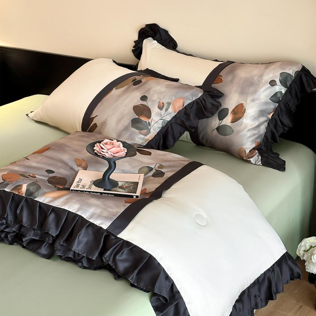 Summer Maternity French Retro Style Tencel Summer Quilt Four-Piece Set Silk Skin-Friendly Air-Conditioning Machine Washable Cooling