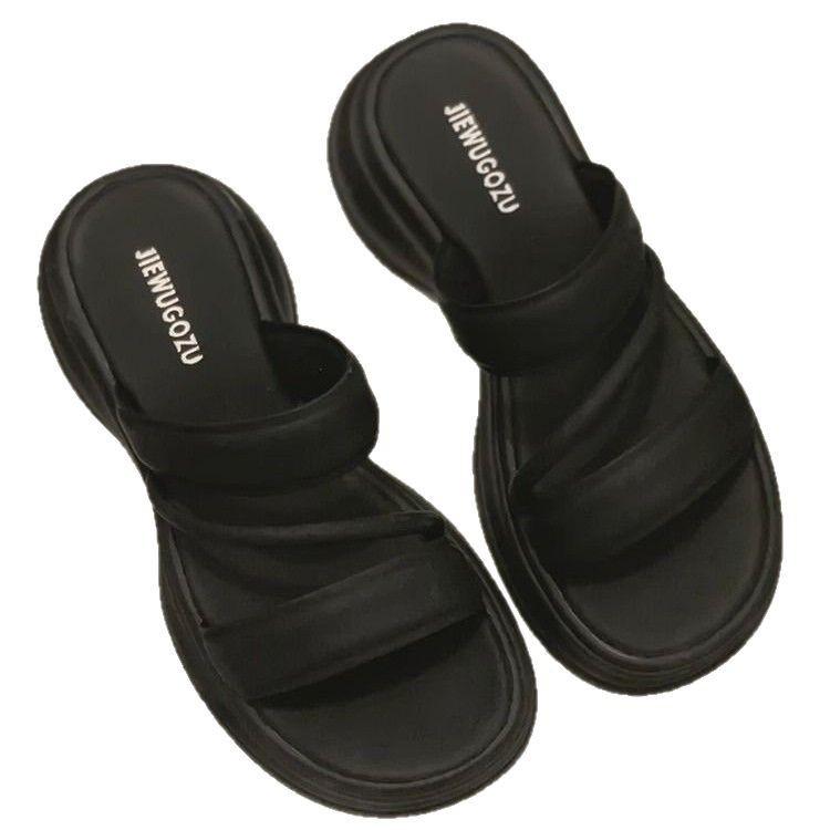 Muffin thick-soled heightening slippers women's summer wear 2025 new Internet celebrity fashion niche high-end sandals drag