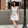 New French temperament waist pinch black square neck vest dress children's spring and summer high-end cake skirt