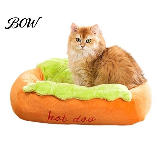 Cama para Mascotas Hot Dog, Colchón Extraíble Lavable, Nido Acogedor de Peluche, Tumbona Decorativa Linda para Perros Pequeños Gatos Uso en Interiores