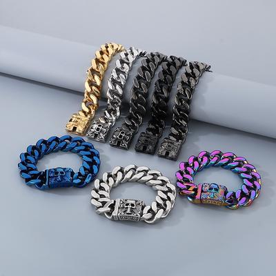 Source Jewelry Personalizowany Bransoletka Kubańska ze Stali Tytanowej, Męska Bransoletka ze Stali Nierdzewnej z Czaszką
