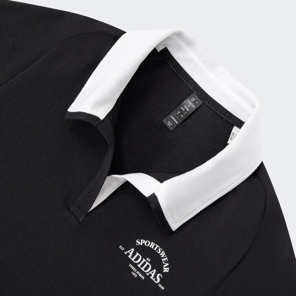 Adidas Verbiage Colorblock Print Collar Short Sleeve Dress Women Dress Black JD1154