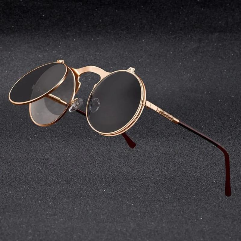 New Steampunk Sunglasses Round Metal Women Style Retro Flip Double Lens Sun Glasses Men Circle Trend Fashion Eyeglasses