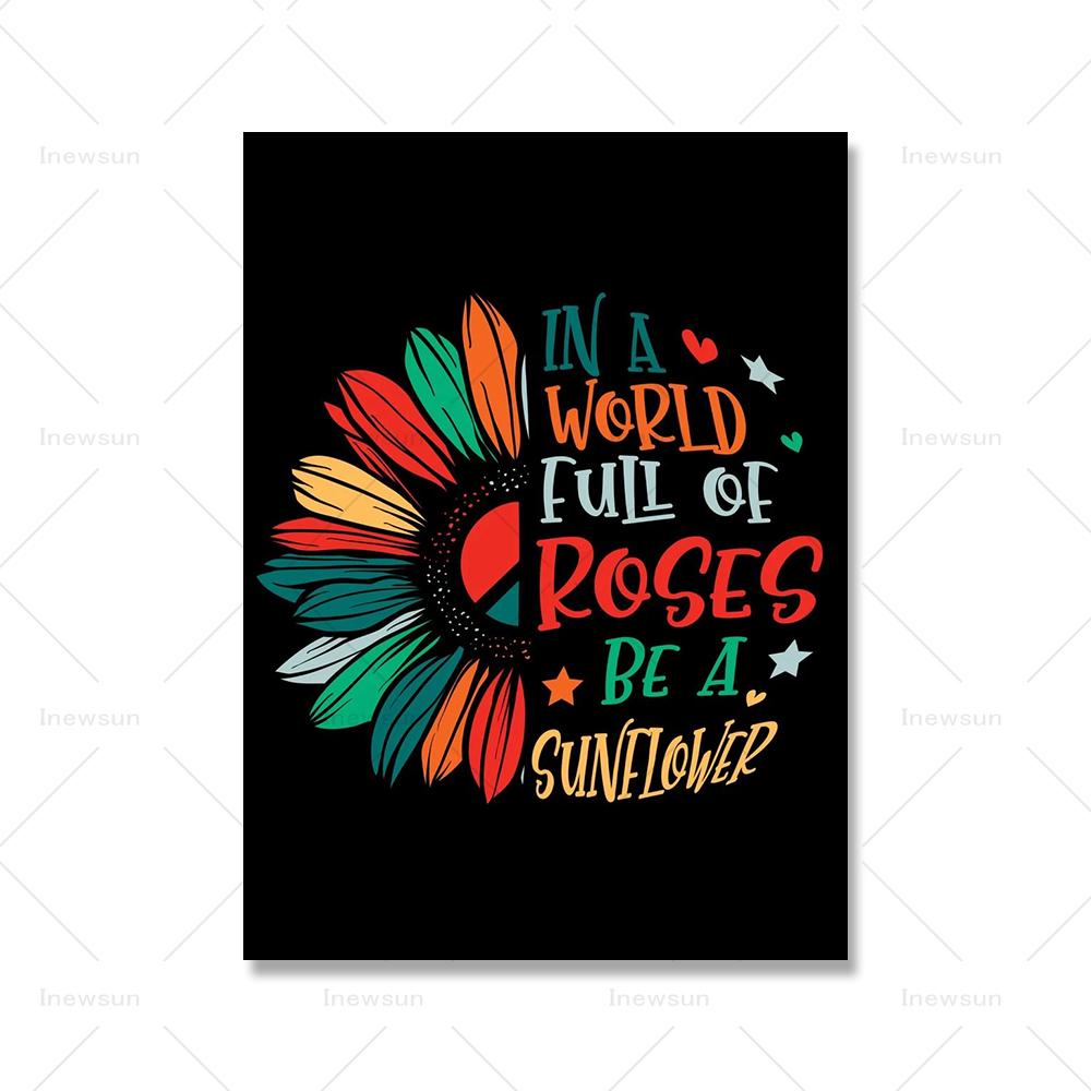 

Хиппи Мир Любовь Музыка Холст Картина Душа Подсолнух Будь добрым Цитата Плакат и Печать Ретро 60-е Абстрактные Настенные Картины Декор 21x30cm No Framed