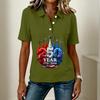Women's Casual Button Front Short Sleeve Polo Shirt 250th Anniversary Patriotic Print Independence Day T-Shirt Top for Summer