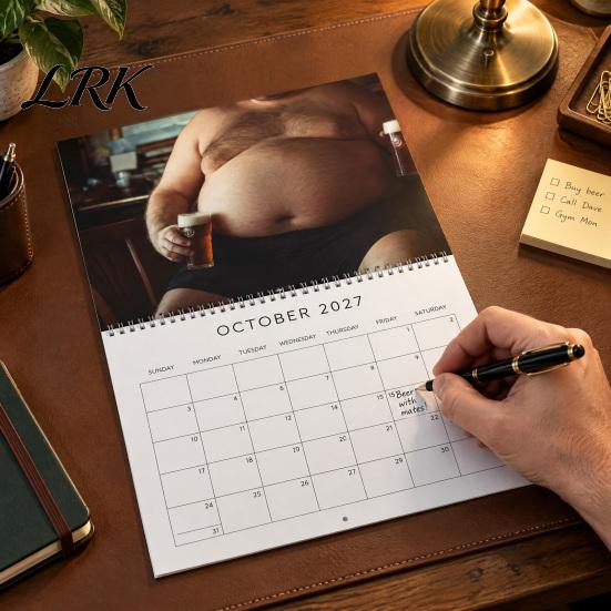 Thick Paper Monthly Organizer 2027 Beer Bellies Wall Calendar, Funny Men Photo Planner with Coil Decorative Binding for Home Office Bar Decor,