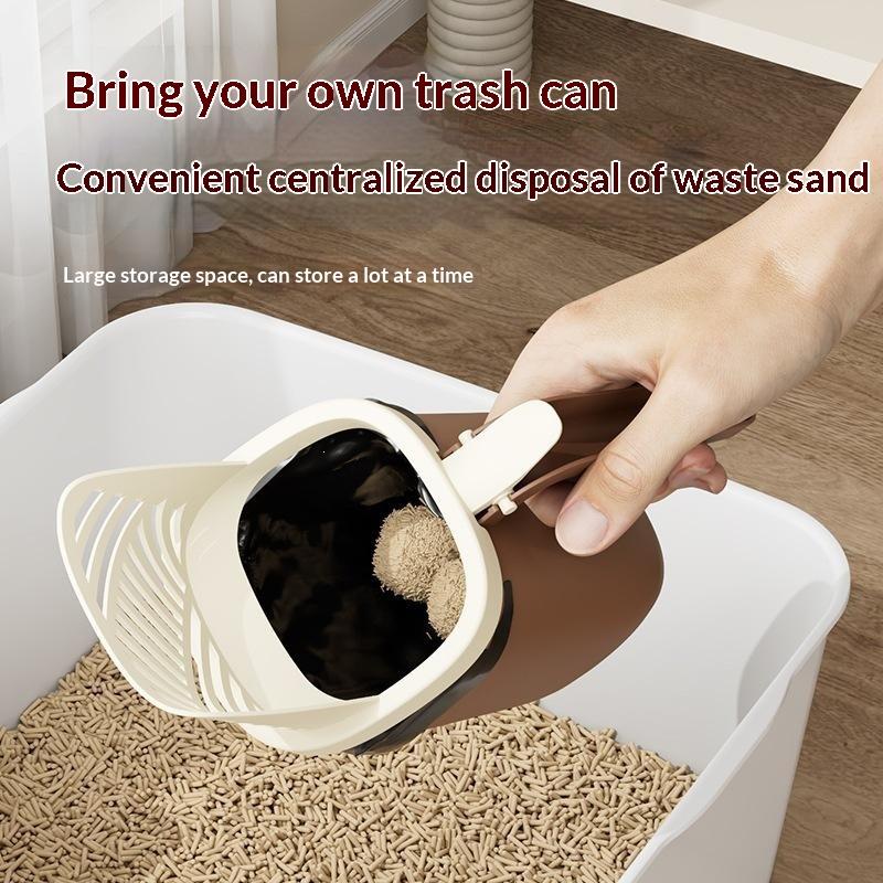 2-In-1 Integrated Cat Litter Scoop Built-In Large Waste Bin Sieve Separate Cat Litter Portable Pet Poop Storage Cleaning Tool