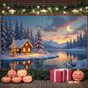 Christmas Party Banner Cloudy Sky Christmas Tree Banner Holiday Banner Moon Stars Pattern For Home Party New Year Decoration