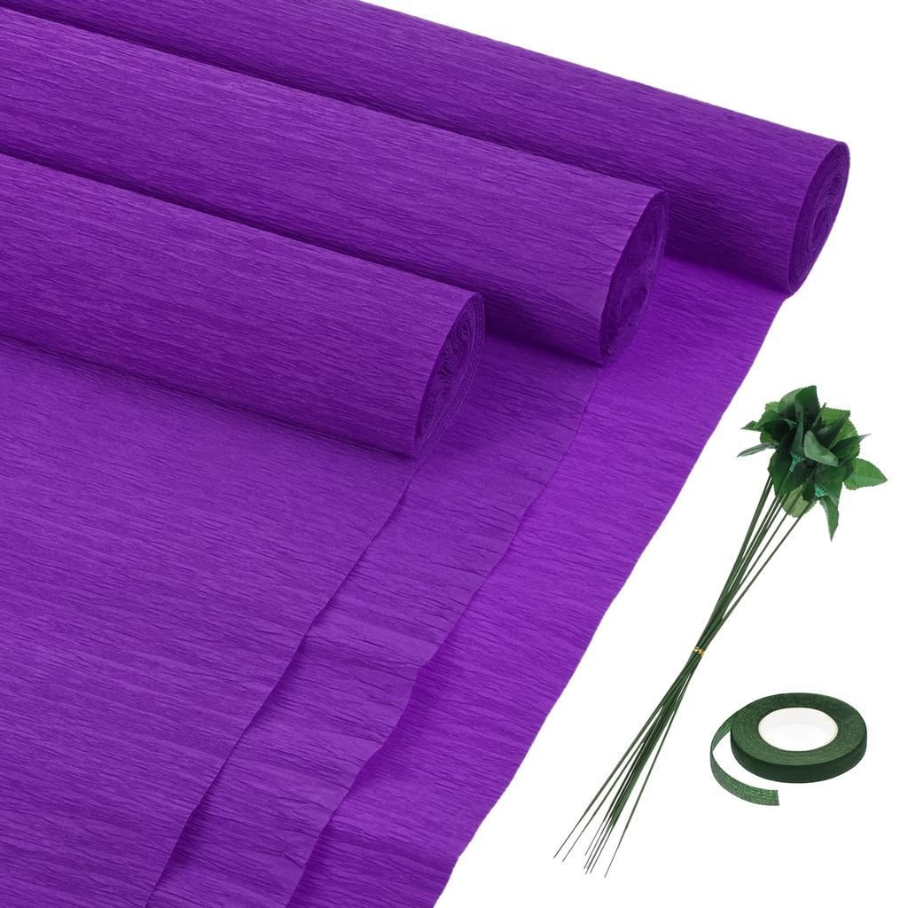 6pcs Crepe Paper Roll with Floral Stem Wire and Green Floral Tapes for Wedding Ceremony Various Large Festivals Decoration