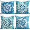 4pcs Teal Mandala Pillow Covers Set Polyester Double Sided Printed Peach Skin Velvet Cushion Cover All Seasons Decor Pillowcase Zipper Washable for Li