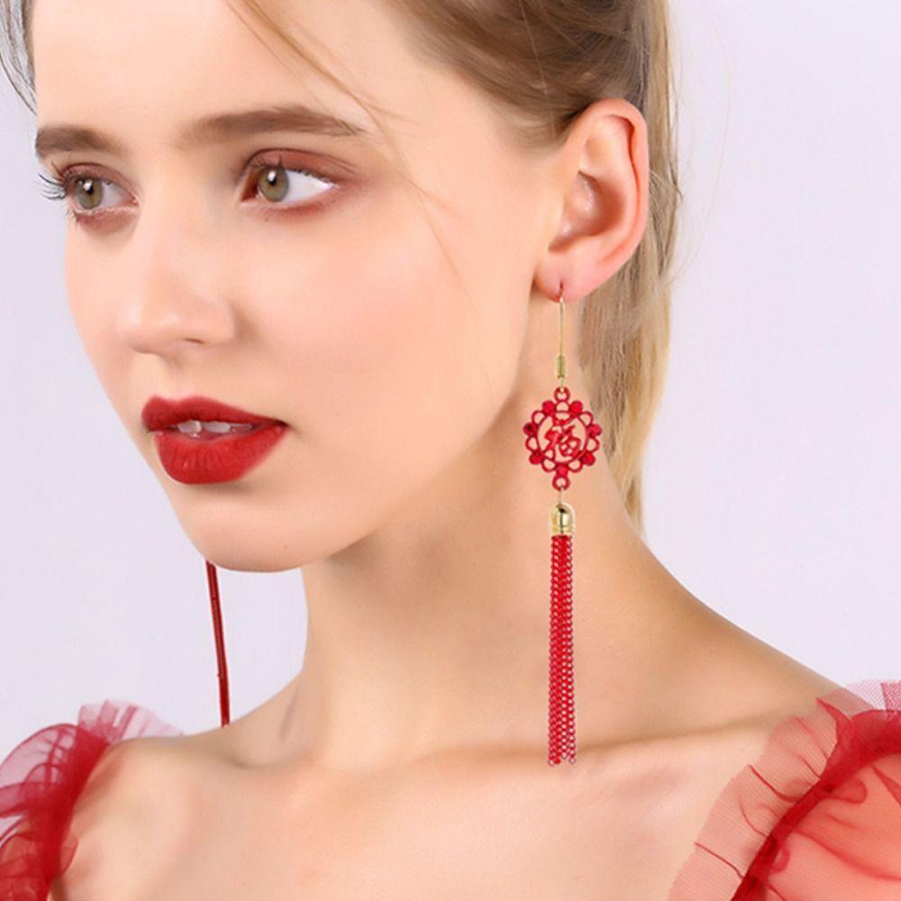 Lucky Lunar New Year Earrings Aesthetic Red Koi Dangle Earrings  Girls