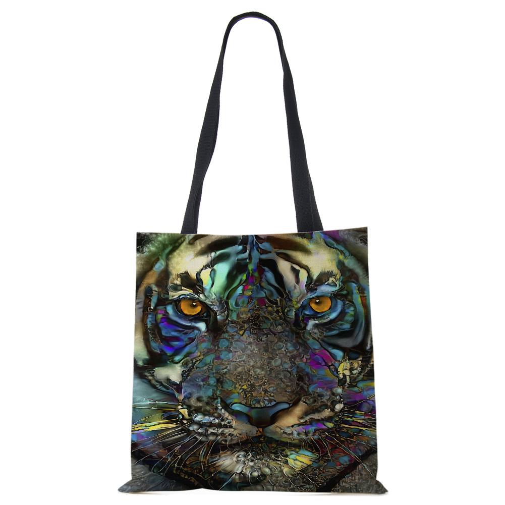 Spaudinys ant drobės nešiojamas ant peties krepšio leopardo pelėda, daugkartinio naudojimo laisvalaikio pirkėjo rankinė 2022 m. Moterų kelionių mokyklos sulankstomi paplūdimio krepšiai