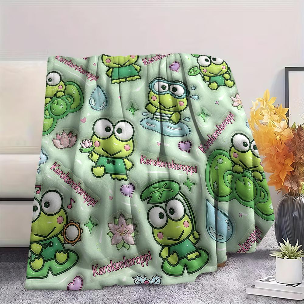 1PC Keroppi  Print Flannel Blanket, High Quality All Seasons, Home Decor, Warmth and Comfort, Perfect for Christmas Gifts