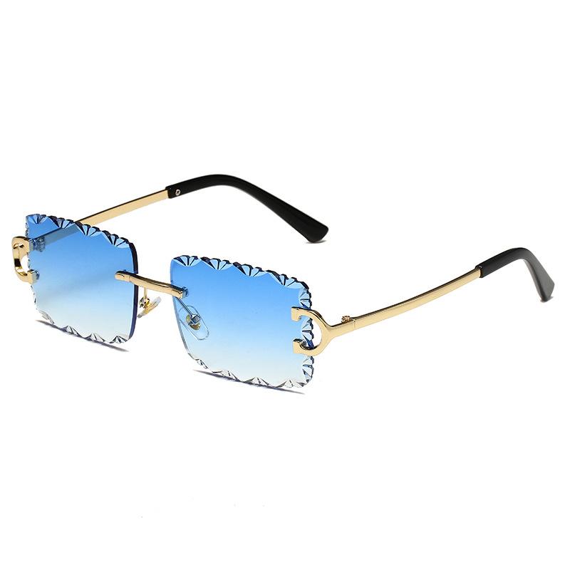 

5633 Artistic Faceted Sunglasses for Men Women, Colorful Rimless Sun Glasses with Cracked Design, Edgy Fashion Shades 512376 as shown