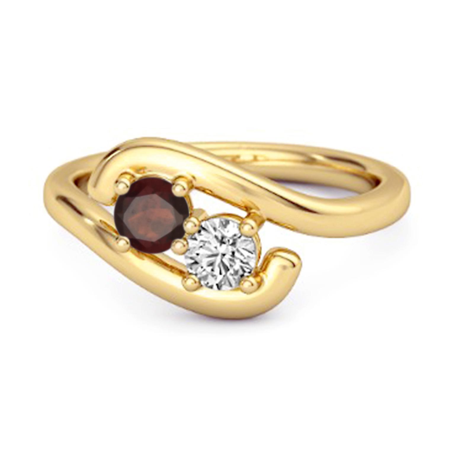 Garnet Two- 925Stone Bypass Ring - 925 Sterling Silver Gold Vermeil 9