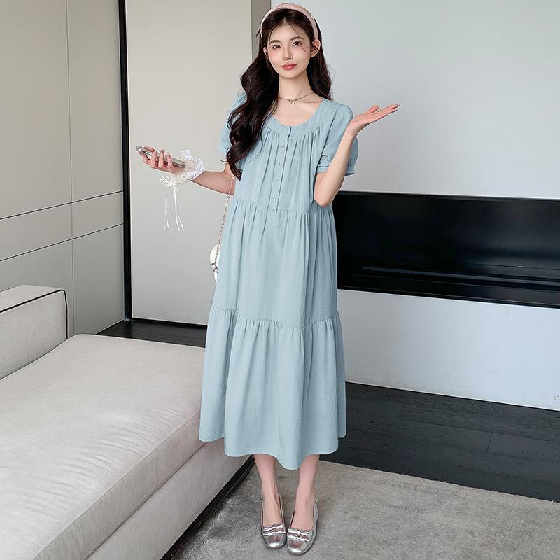 

Maternity Casual Slimming Round Neck Dress - Versatile, Loose, Simple Style Skirt M синій