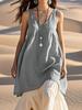 Nuovo Vestito da Spiaggia Estivo da Donna Casual Largo alla Moda Senza Maniche Cotone Lino Monocolore Scollo a V