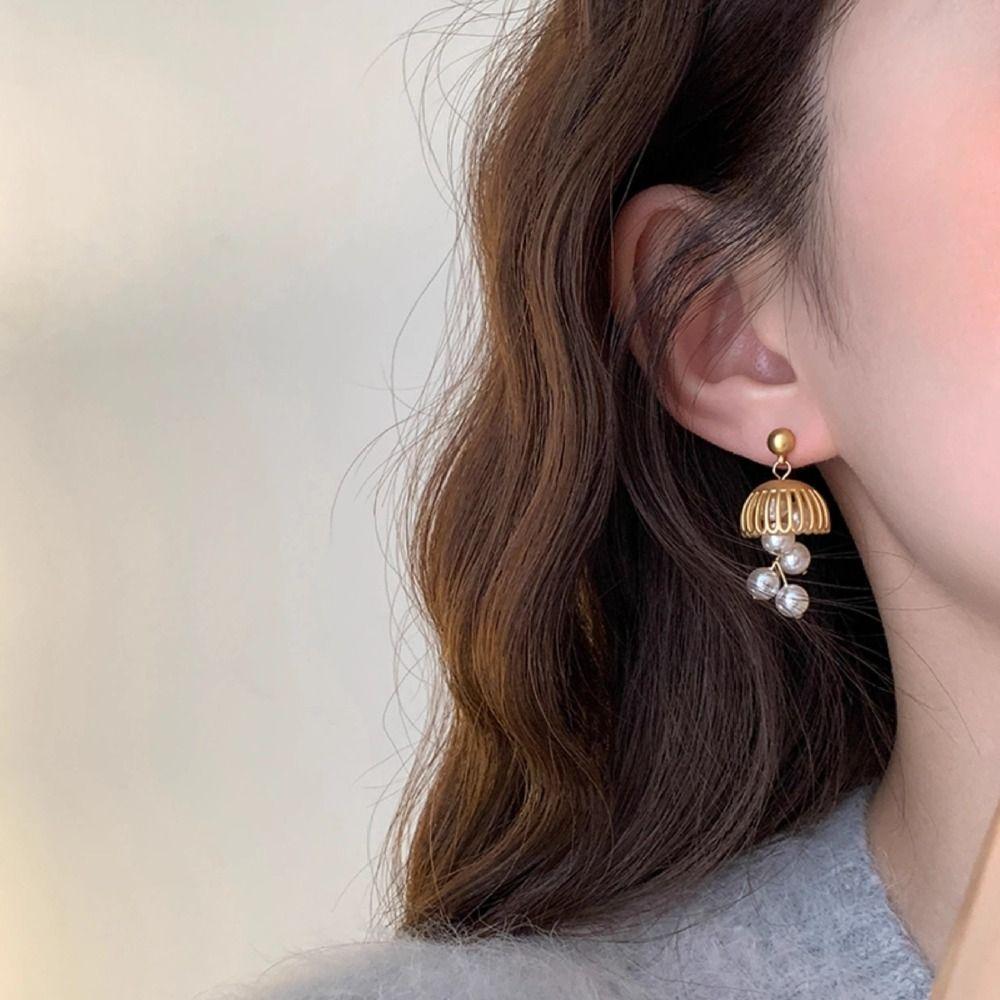 French Style Pearl Drop Earrings Chic Elegant Earrings Simple Bell Grape Shape Earrings  Gift