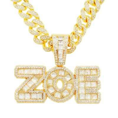 Creative Square Diamond Letter Splicing Pendant Cuban Chain, Necklace Pendant Trendy Man Fashion Personality Punk Cool Accessories