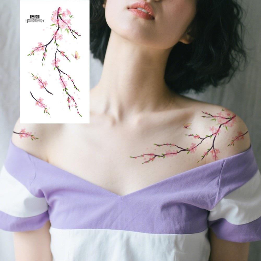 6 Sheets Colorful Flowers Temporary Tattoos Clavicle Chest Tattoo Stickers For Women Body Waterproof Fake Tattoo Wrist Tattoo