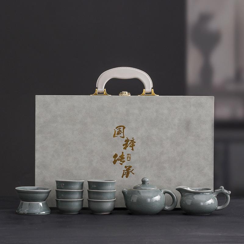 Ge Kiln Open Ceramic Kung Fu Tea Set, Household Teapot Tea Set, Practical Business Gifts Can Be Printed