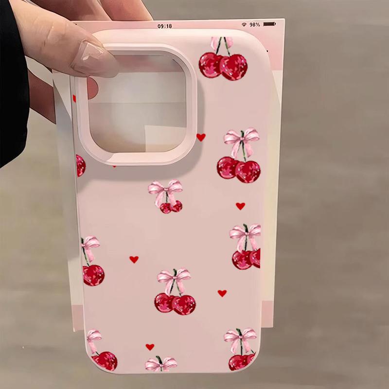 Kawaii Bow Cherry Protective Phone Case For iPhone 17 Air 16 16e 15 13 12 11 Pro Max Pro Plus Anti-Drop Slim Fit Funda Cover